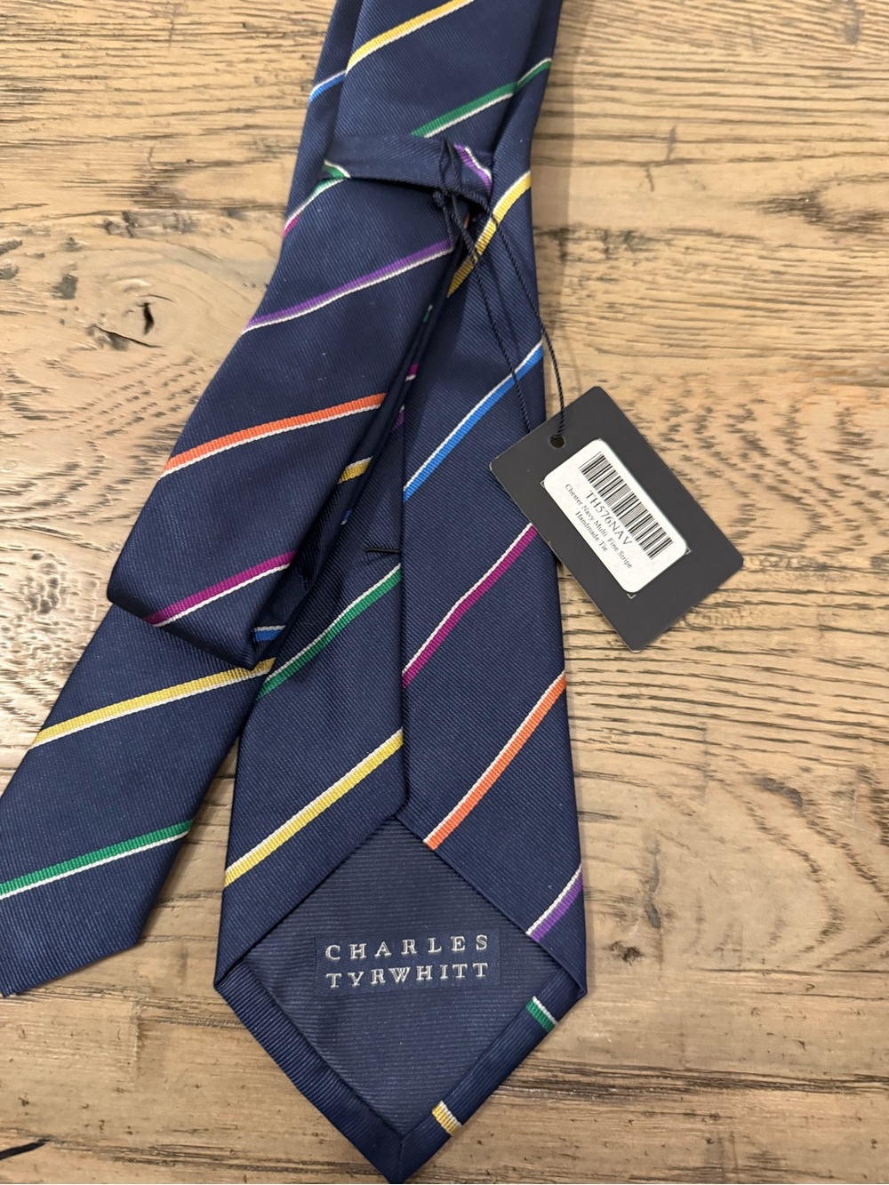 Charles Tyrwhitt Navy Rainbow-Striped Silk Tie